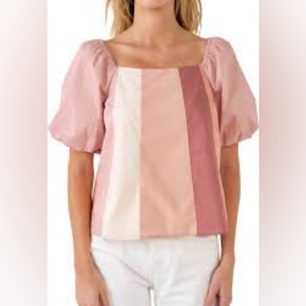 English Factory Puff Sleeve Colorblock Women’s Top Size Small